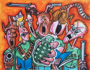 Pintura de tiroteos escolares por Jim Carrey