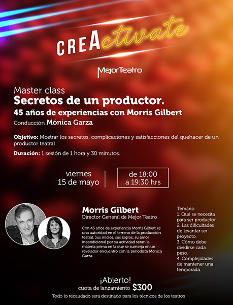 Morris Gilbert estará dando una master class para compartir sus secretos